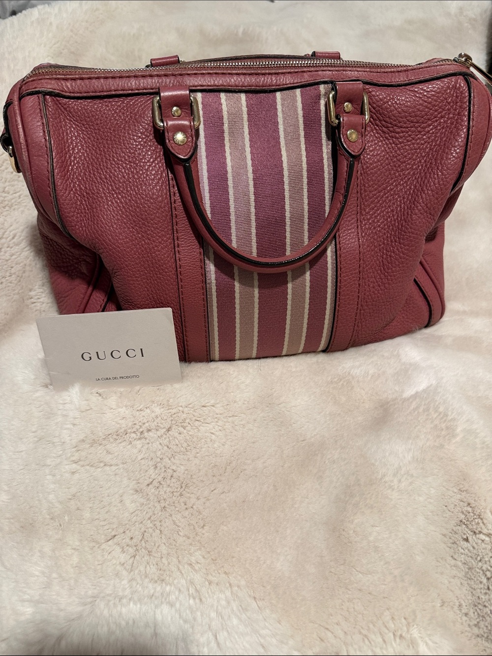 Gucci Rose Leather Satchel Boston Bag
